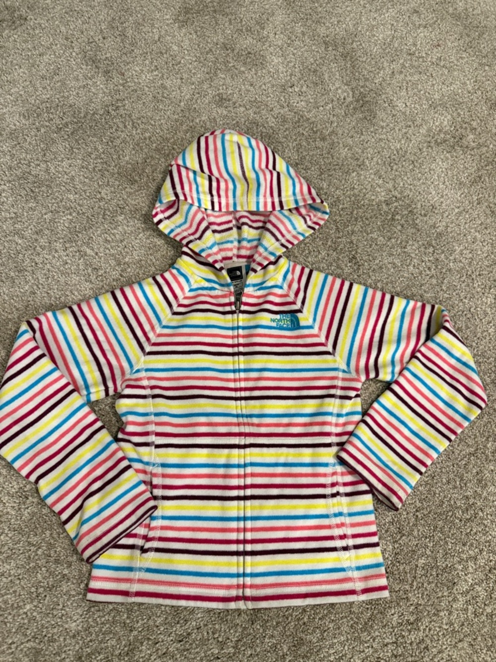 The North Face Girls' Striped Hooded Fleece Jacket-White Pink Blue Yellow purple